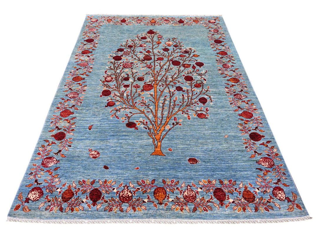 5'9" x 7'10" New Hand Knotted Blue Wool Rectangle Oriental Rug - MOA10222964