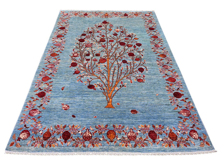 5'9" x 7'10" New Hand Knotted Blue Wool Rectangle Oriental Rug - MOA10222964