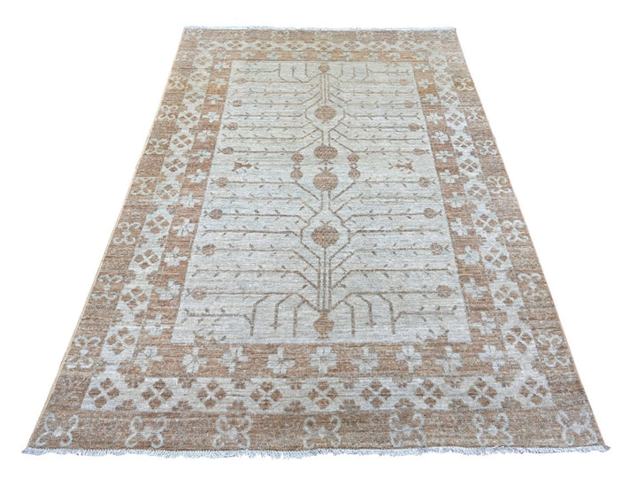 4'11" x 6'10" New Hand Knotted Grey Wool Rectangle Oriental Rug - MOA10222966