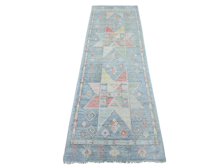 2'6" x 8'2" New Hand Knotted Blue Wool Runner Oriental Rug - MOA10222967