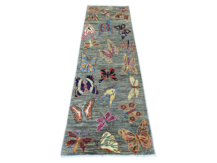 2'4" x 7'9" New Hand Knotted Grey Wool Runner Oriental Rug - MOA10222968