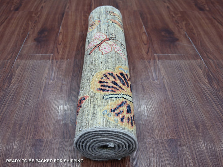 2'4" x 7'9" New Hand Knotted Grey Wool Runner Oriental Rug - MOA10222968