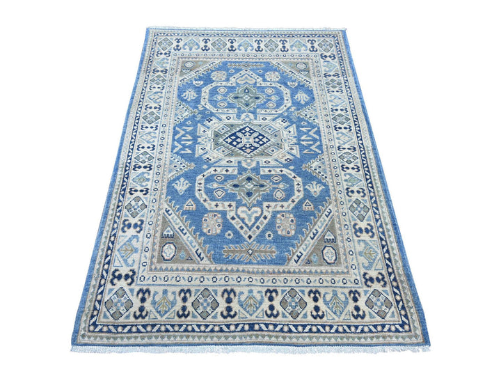 3'11" x 5'9" New Hand Knotted Blue Wool Rectangle Oriental Rug - MOA10222969