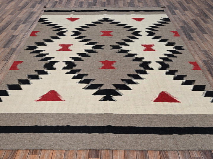 7'11" x 10'3" New Hand Woven Brown Wool Rectangle Oriental Rug - MOA1022296