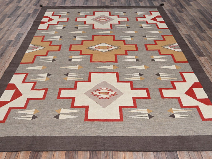 8'2" x 10'1" New Hand Woven Grey Wool Rectangle Oriental Rug - MOA1022297
