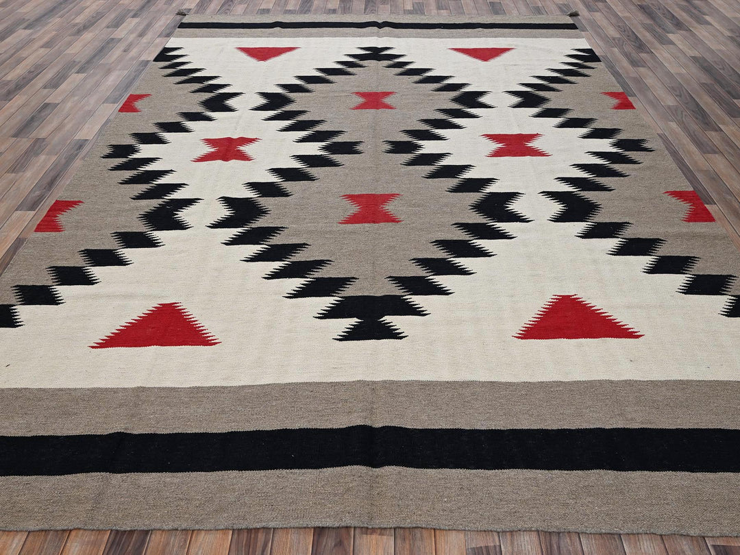 8'10" x 12'1" New Hand Woven Brown Wool Rectangle Oriental Rug - MOA1022298