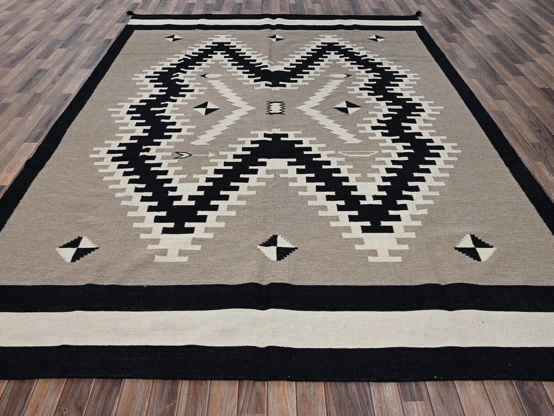 9'1" x 11'9" New Hand Woven Brown Wool Rectangle Oriental Rug - MOA1022299