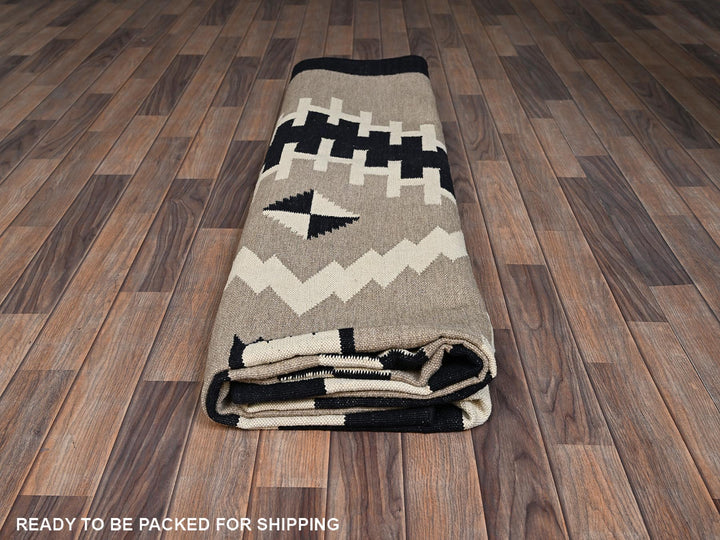 9'1" x 11'9" New Hand Woven Brown Wool Free Form Oriental Rug - MOA1022299
