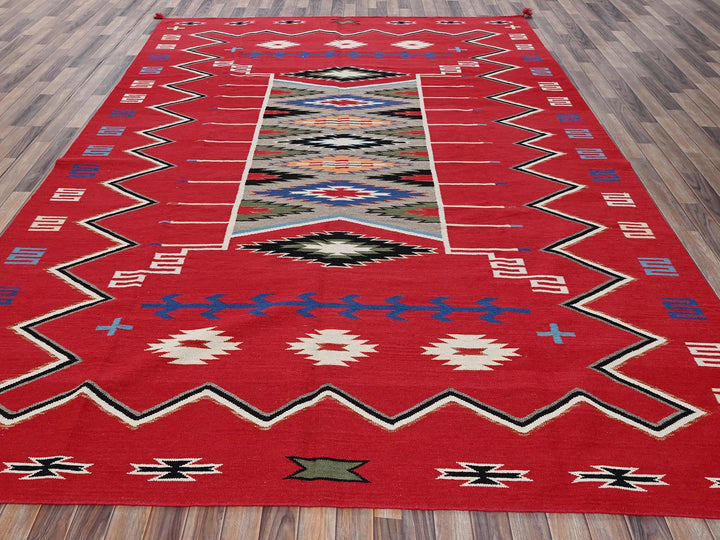 9'0" x 12'1" New Hand Woven Red Wool Rectangle Oriental Rug - MOA1022301