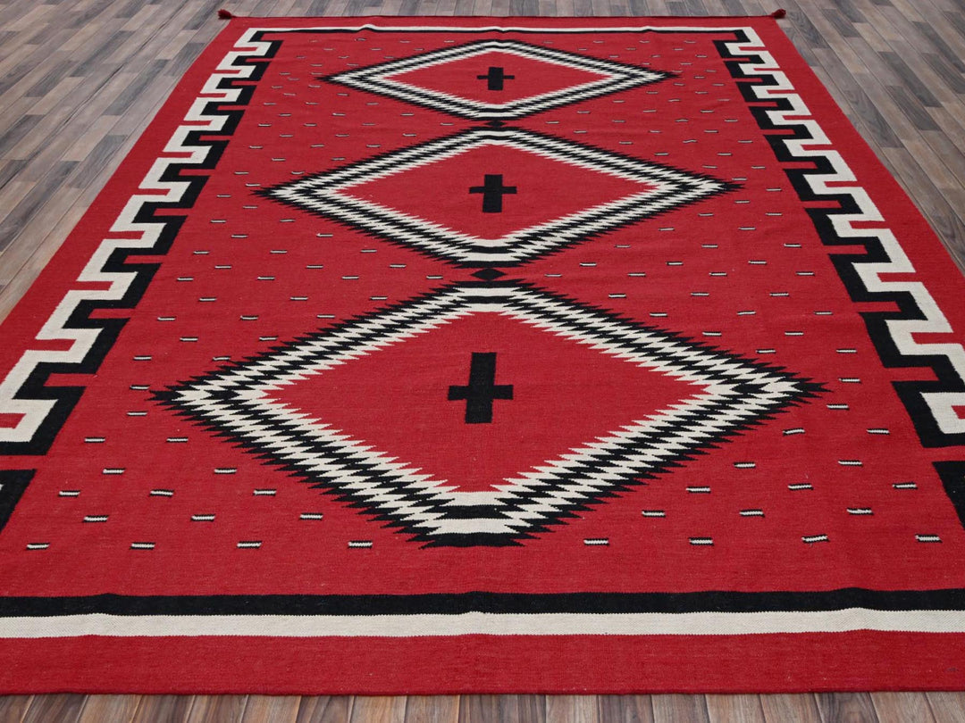 9'2" x 11'6" New Hand Woven Red Wool Rectangle Oriental Rug - MOA1022302
