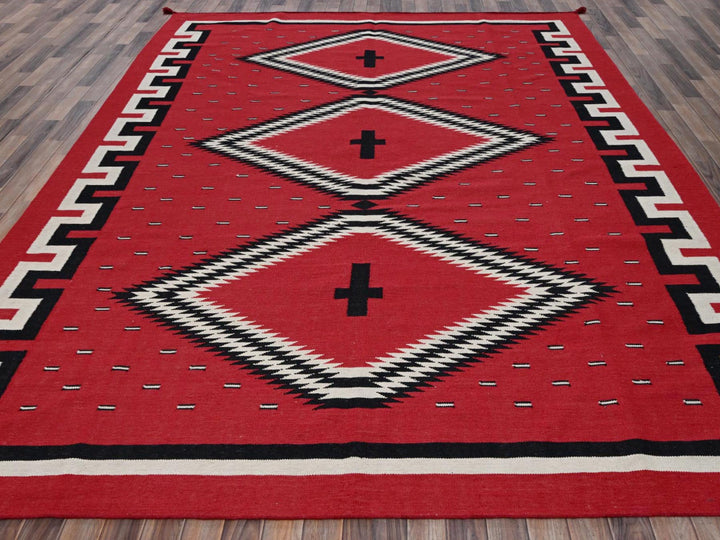 9'2" x 11'6" New Hand Woven Red Wool Rectangle Oriental Rug - MOA1022302