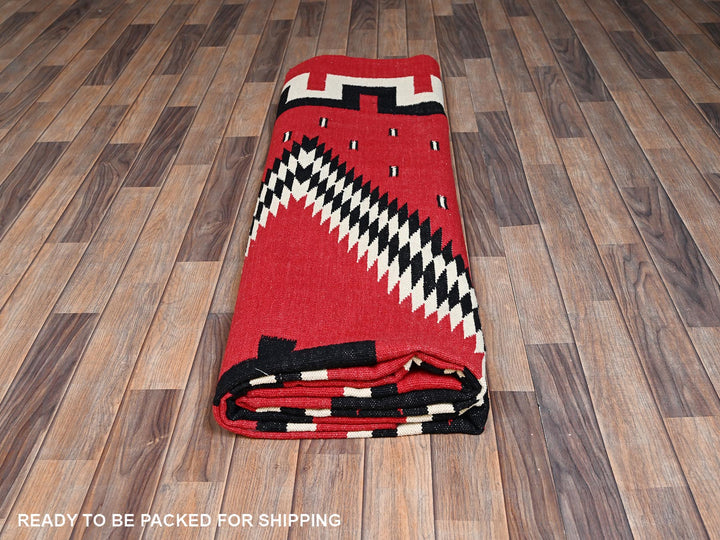 9'2" x 11'6" New Hand Woven Red Wool Rectangle Oriental Rug - MOA1022302