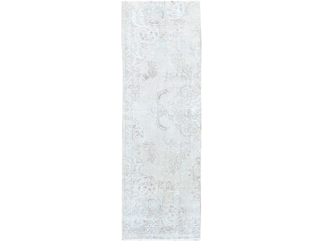 2'5" x 7'6" Vintage Hand Knotted Ivory Wool Runner Oriental Rug - MOA102230