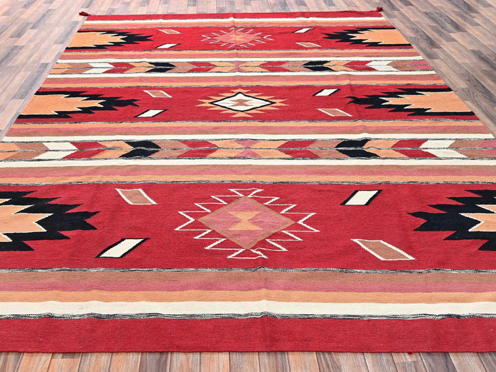 9'2" x 11'9" New Hand Woven Red Wool Rectangle Oriental Rug - MOA1022311