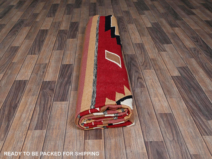 9'2" x 11'9" New Hand Woven Red Wool Rectangle Oriental Rug - MOA1022311