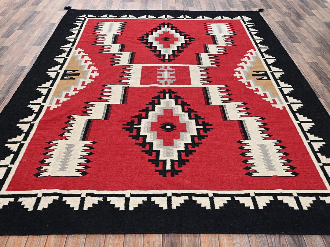 8'3" x 9'11" New Hand Woven Red Wool Rectangle Oriental Rug - MOA1022317