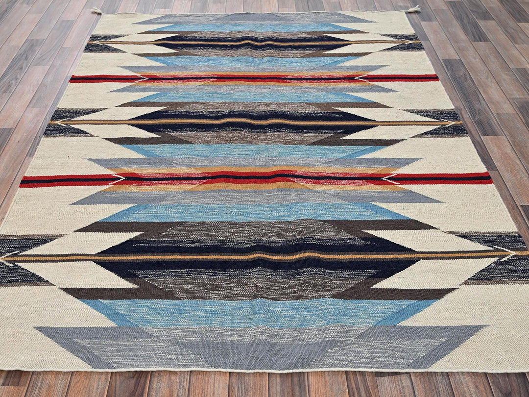 5'4" x 6'10" New Hand Woven Blue Wool Rectangle Oriental Rug - MOA1022320
