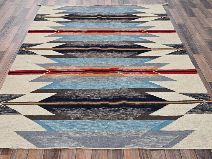 5'4" x 6'10" New Hand Woven Blue Wool Rectangle Oriental Rug - MOA1022320