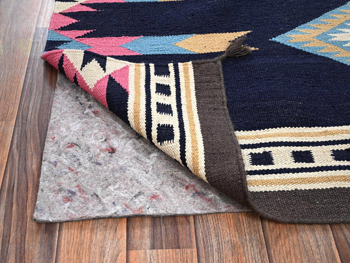 5'4" x 6'9" New Hand Woven Blue Wool Rectangle Oriental Rug - MOA1022322