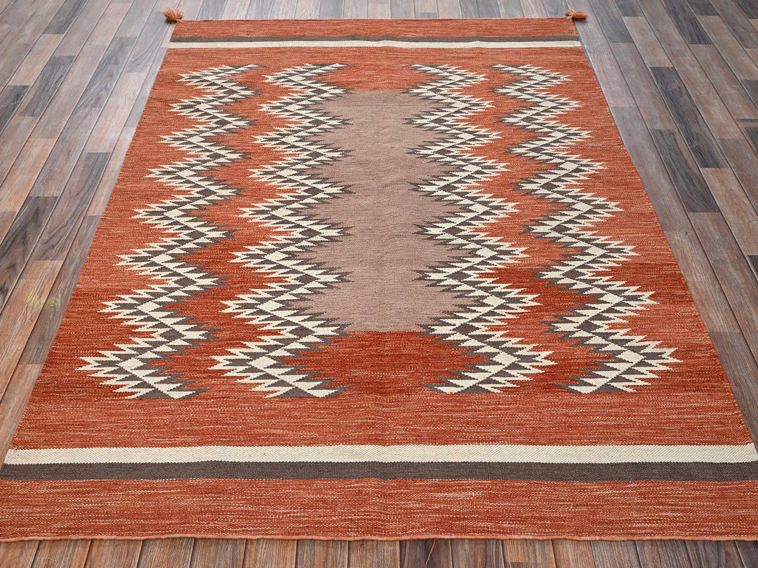 5'1" x 7'1" New Hand Woven Orange Wool Rectangle Oriental Rug - MOA1022323