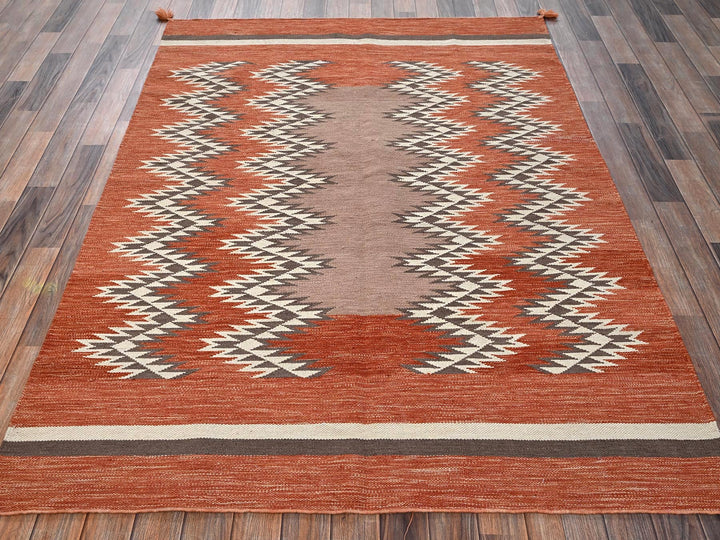 5'1" x 7'1" New Hand Woven Orange Wool Rectangle Oriental Rug - MOA1022323