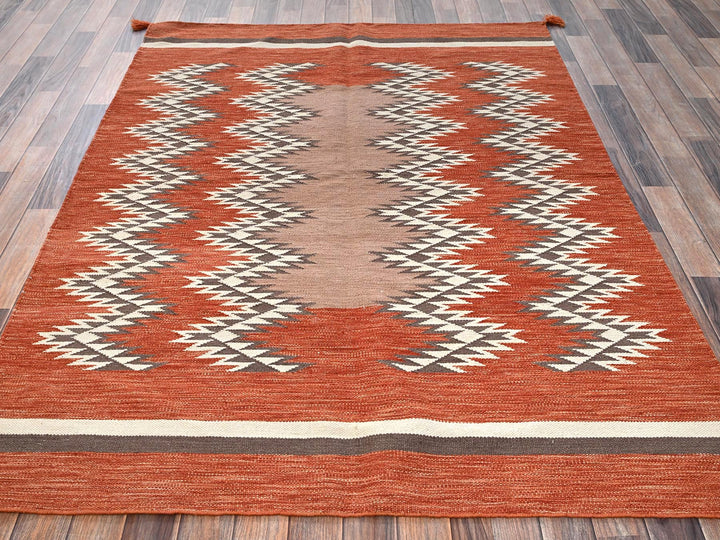 5'1" x 7'1" New Hand Woven Orange Wool Rectangle Oriental Rug - MOA1022324
