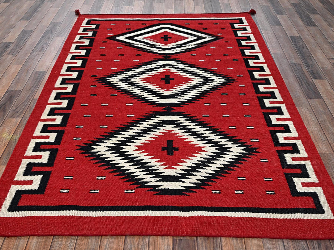 5'2" x 6'11" New Hand Woven Red Wool Rectangle Oriental Rug - MOA1022325
