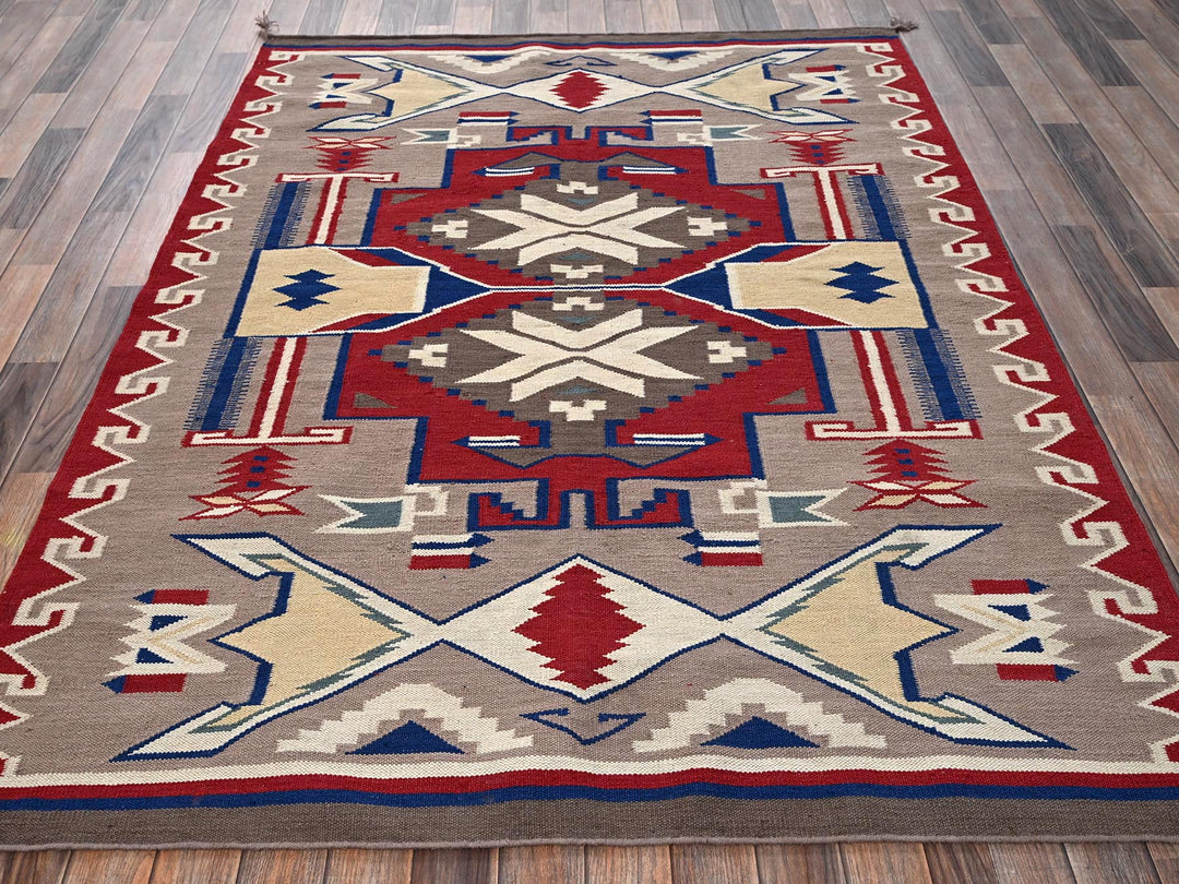 5'3" x 7'1" New Hand Woven Brown Wool Rectangle Oriental Rug - MOA1022327