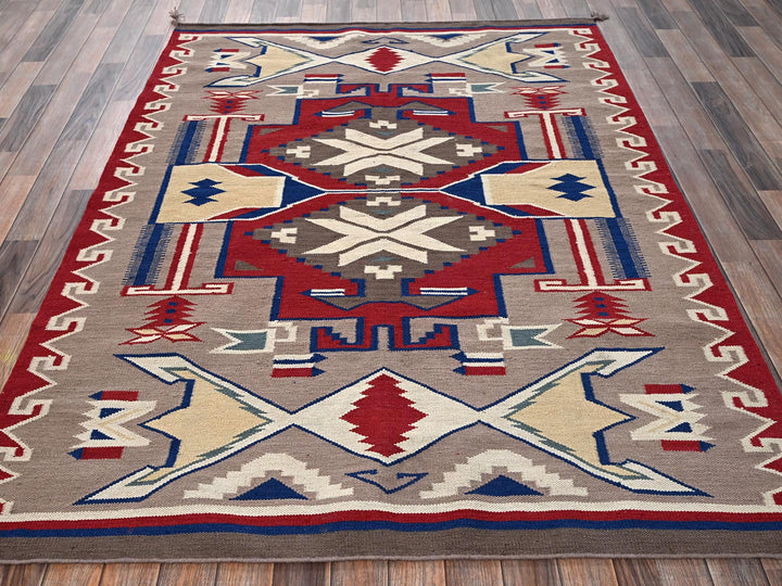 5'3" x 7'1" New Hand Woven Brown Wool Rectangle Oriental Rug - MOA1022327