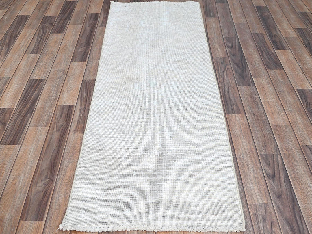 2'1" x 5'9" Vintage Hand Knotted Ivory Wool Runner Oriental Rug - MOA102232