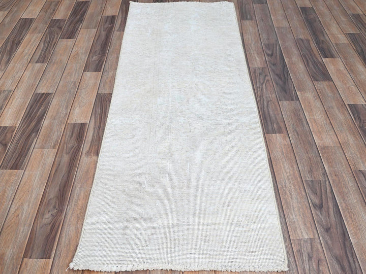 2'1" x 5'9" Vintage Hand Knotted Ivory Wool Runner Oriental Rug - MOA102232