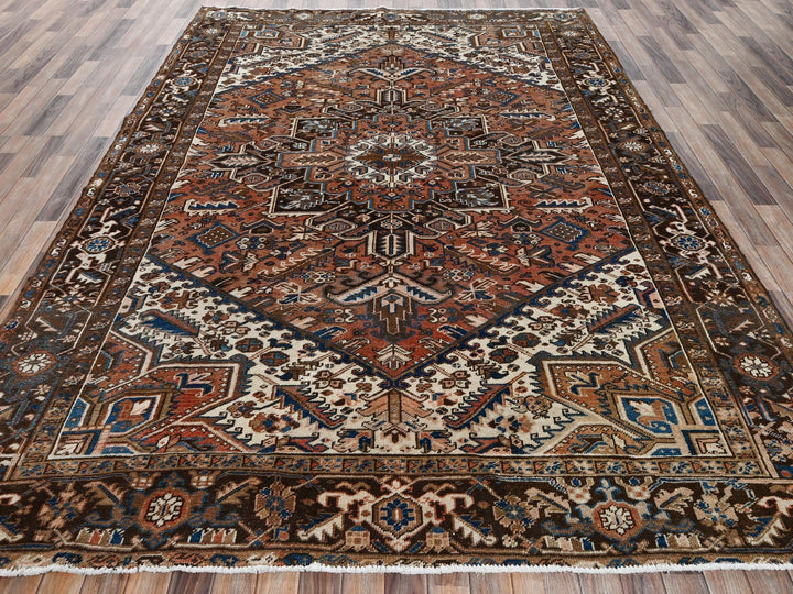 8'2" x 10'10" Vintage Hand Knotted Brown Wool Rectangle Oriental Rug - MOA1022330