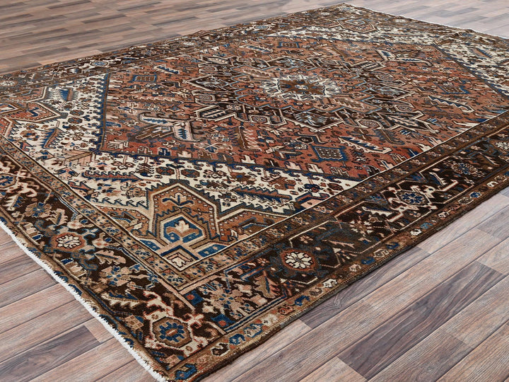 8'2" x 10'10" Vintage Hand Knotted Brown Wool Rectangle Oriental Rug - MOA1022330