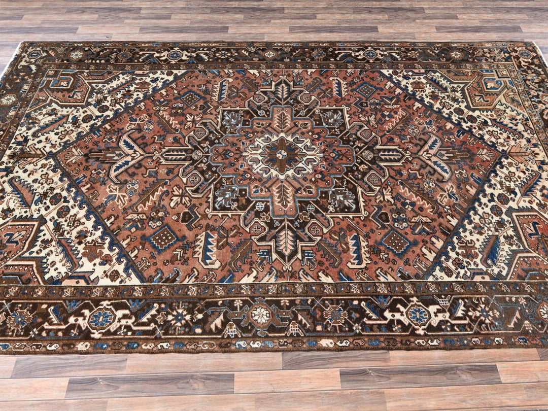 8'2" x 10'10" Vintage Hand Knotted Brown Wool Rectangle Oriental Rug - MOA1022330