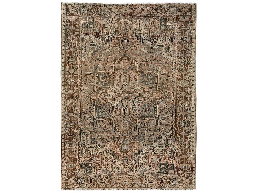 7'11" x 10'9" Vintage Hand Knotted Brown Wool Rectangle Oriental Rug - MOA1022332