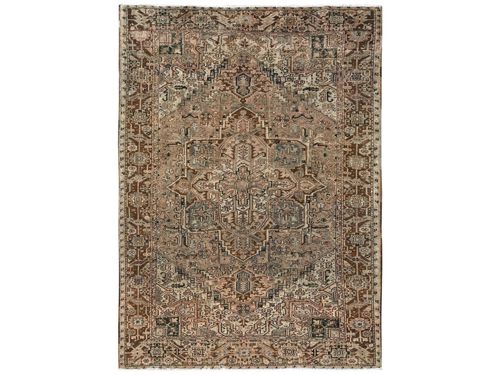 7'11" x 10'9" Vintage Hand Knotted Brown Wool Rectangle Oriental Rug - MOA1022332