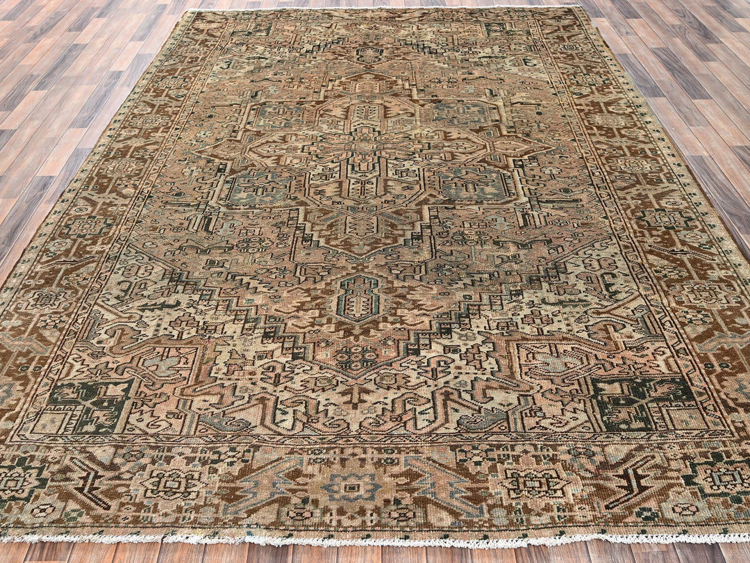 7'11" x 10'9" Vintage Hand Knotted Brown Wool Rectangle Oriental Rug - MOA1022332