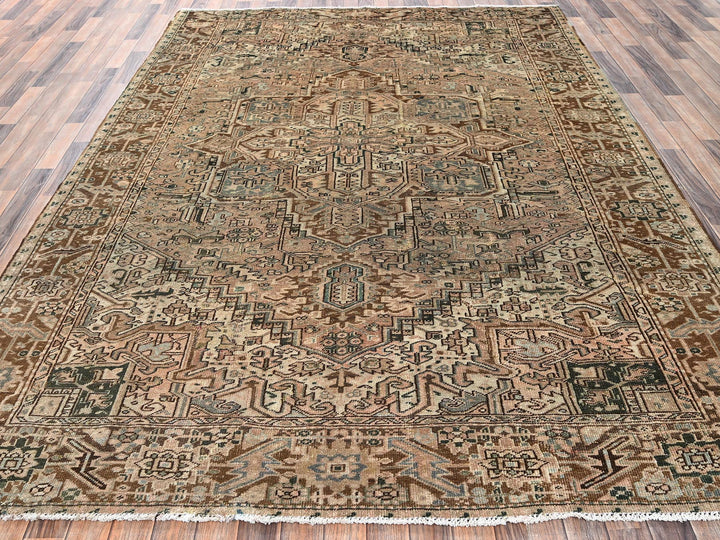 7'11" x 10'9" Vintage Hand Knotted Brown Wool Rectangle Oriental Rug - MOA1022332