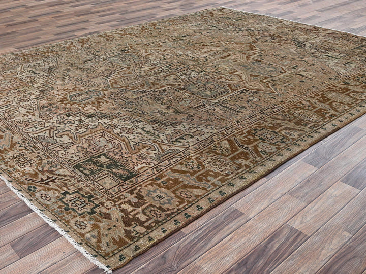 7'11" x 10'9" Vintage Hand Knotted Brown Wool Rectangle Oriental Rug - MOA1022332
