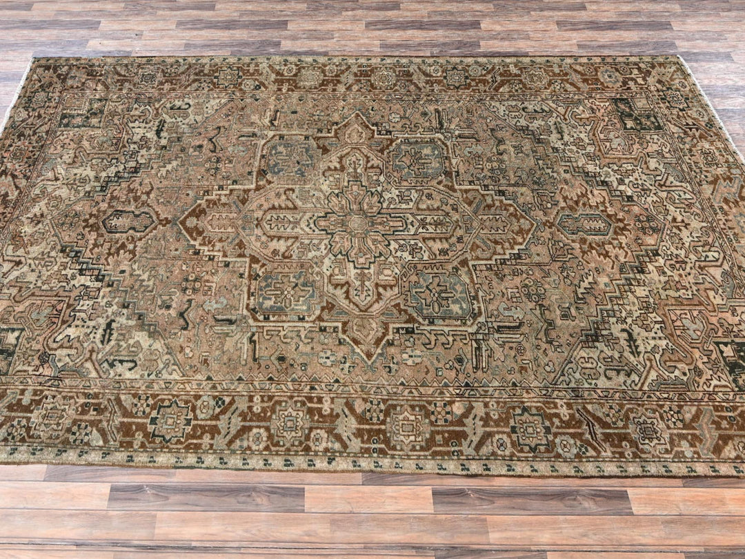 7'11" x 10'9" Vintage Hand Knotted Brown Wool Rectangle Oriental Rug - MOA1022332