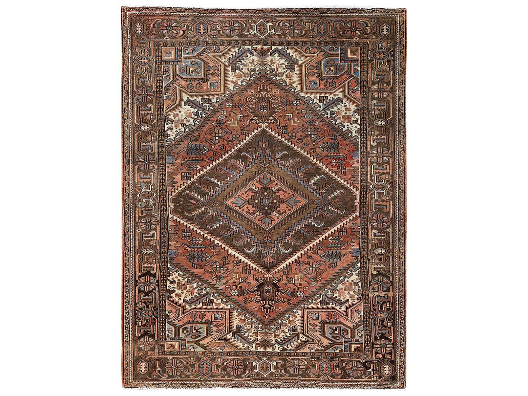 7'6" x 10'5" Vintage Hand Knotted Brown Wool Rectangle Oriental Rug - MOA1022335