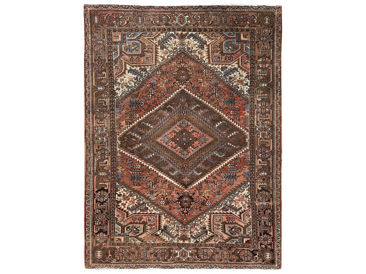 7'6" x 10'5" Vintage Hand Knotted Brown Wool Rectangle Oriental Rug - MOA1022335