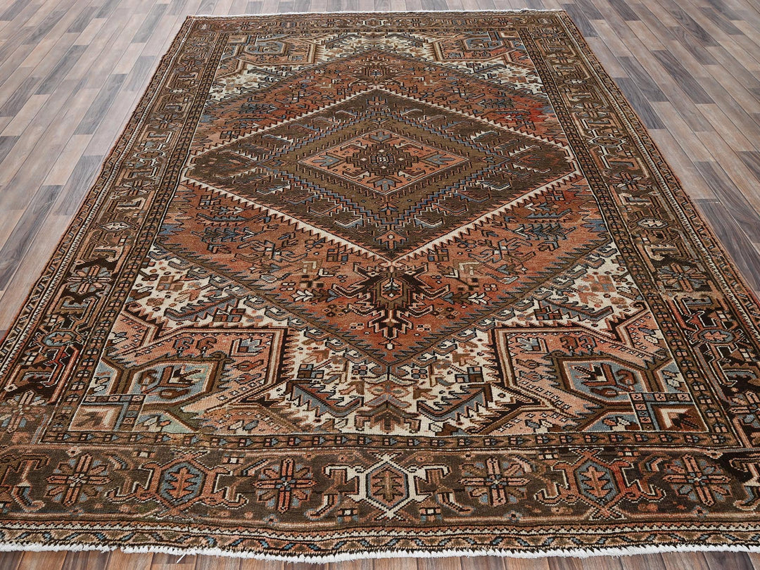7'6" x 10'5" Vintage Hand Knotted Brown Wool Rectangle Oriental Rug - MOA1022335