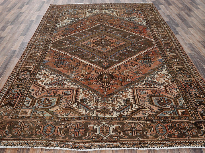 7'6" x 10'5" Vintage Hand Knotted Brown Wool Rectangle Oriental Rug - MOA1022335