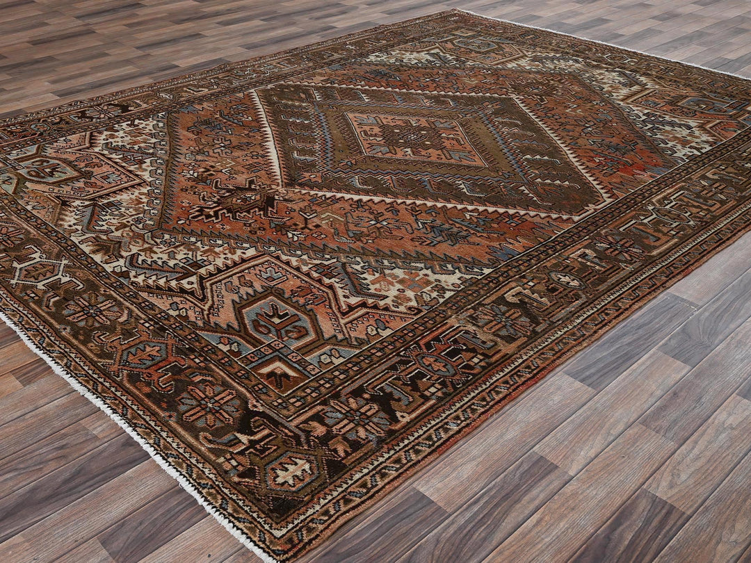 7'6" x 10'5" Vintage Hand Knotted Brown Wool Rectangle Oriental Rug - MOA1022335