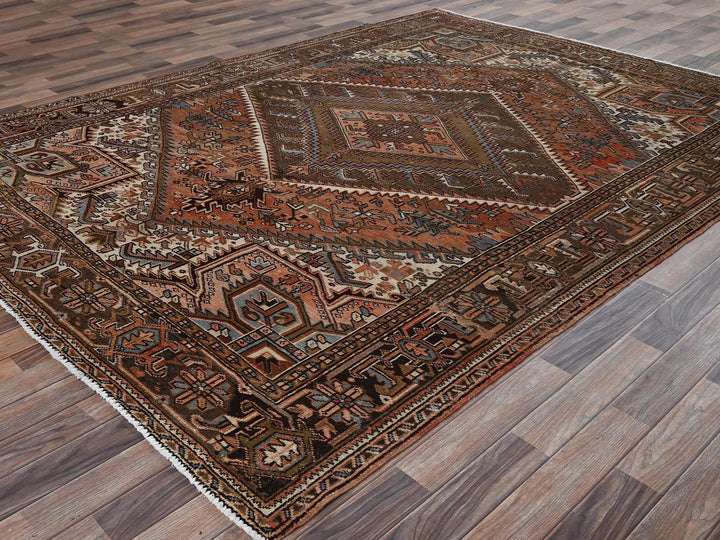 7'6" x 10'5" Vintage Hand Knotted Brown Wool Rectangle Oriental Rug - MOA1022335