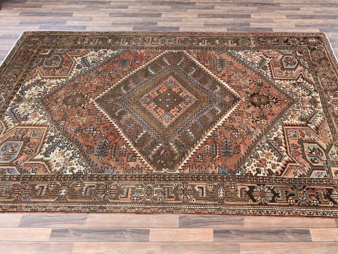7'6" x 10'5" Vintage Hand Knotted Brown Wool Rectangle Oriental Rug - MOA1022335