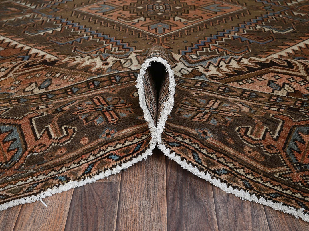 7'6" x 10'5" Vintage Hand Knotted Brown Wool Rectangle Oriental Rug - MOA1022335