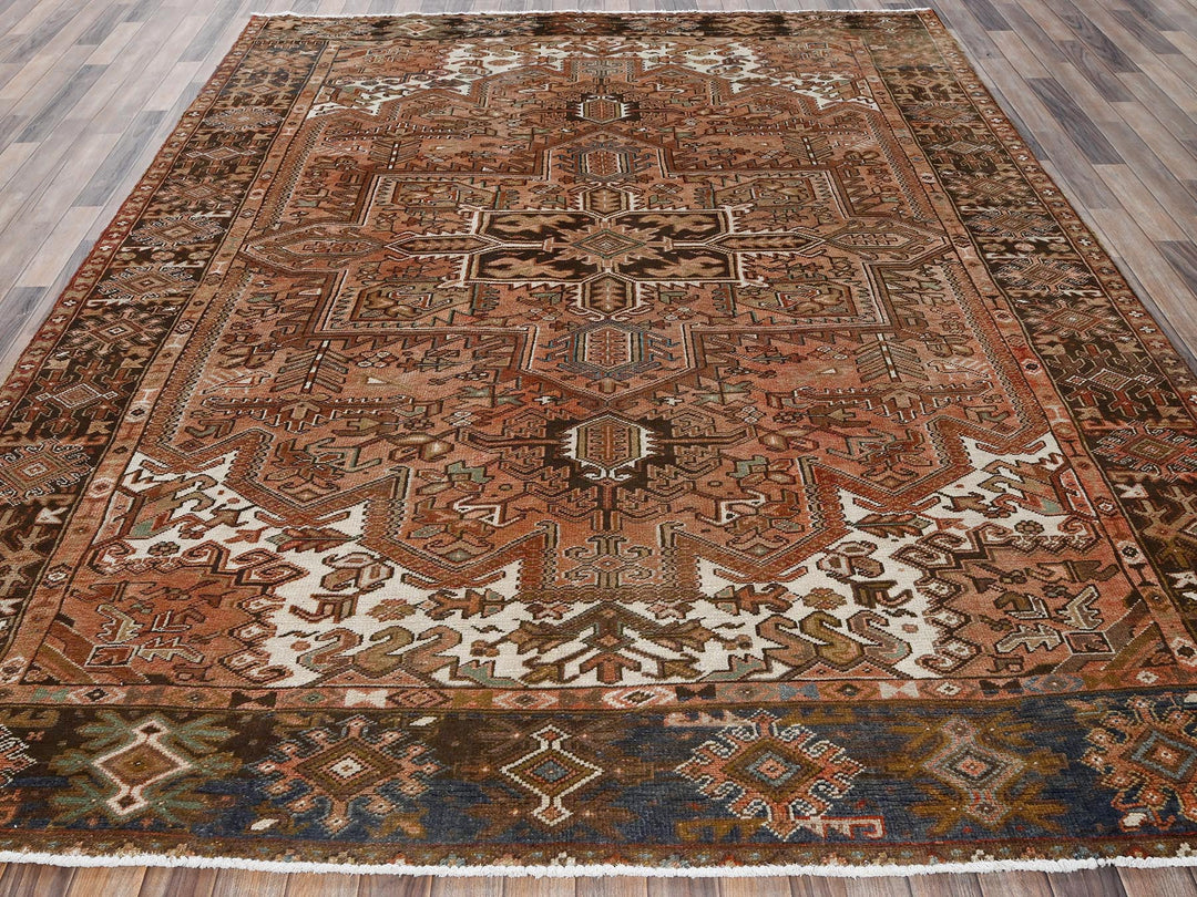 8'3" x 10'5" Vintage Hand Knotted Brown Wool Rectangle Oriental Rug - MOA1022336