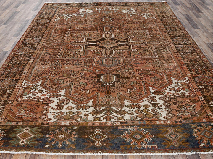 8'3" x 10'5" Vintage Hand Knotted Brown Wool Rectangle Oriental Rug - MOA1022336